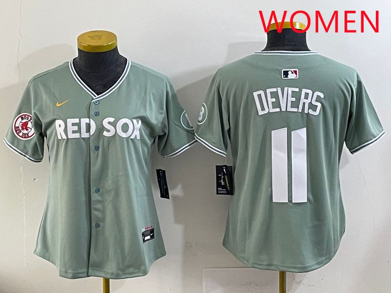 Women 2025 Boston Red Sox #11 Devers Light Green Joint Name Nike MLB Jersey style 3